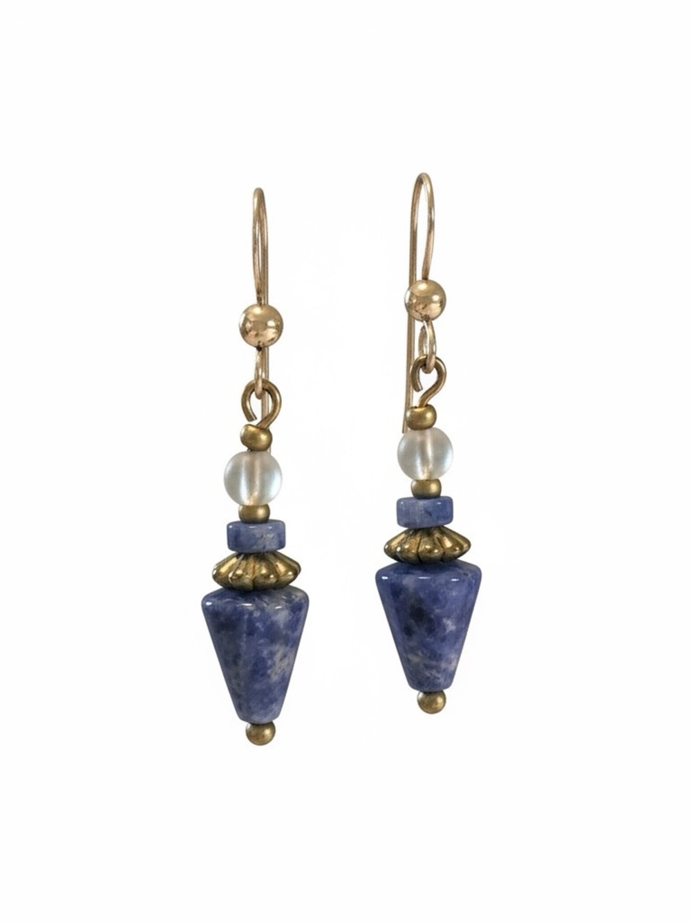 Vintage Blue Stone and Brass Dangle Earrings